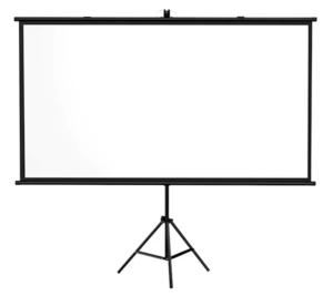 Front view of 100-inch tripod projection screen with 16:9 aspect ratio