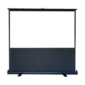 Front view of floor pull up projection screen with 16:9 aspect ratio.