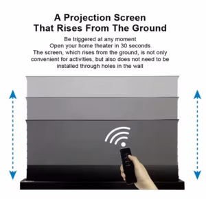 Motorised Floor Rising Projection Screen with remote control for operation.