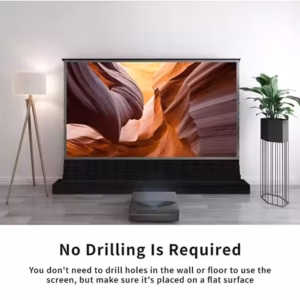 Motorised Floor Rising Projection Screen in a modern living room.
